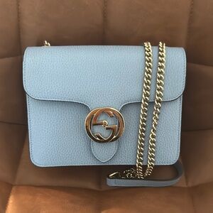 Gucci Baby Blue Leather Shoulder Bag / Crossbody with Interlocking G